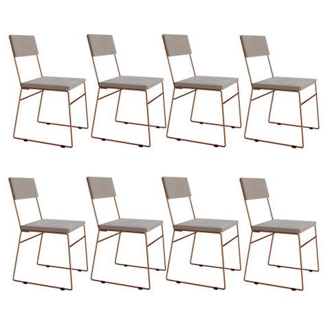 Kit 8 Cadeiras de Jantar Málaga Veludo Bege Base Cobre para Mesa Sala Cozinha Decoração- Cobre/bege