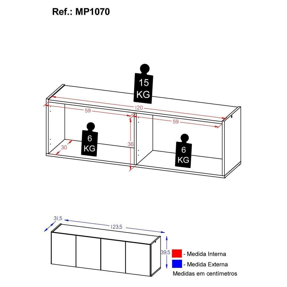 Rack para Tv até 50 Polegadas com 4 Portas Suspenso Multimóveis Mp1070 Rustic - 3