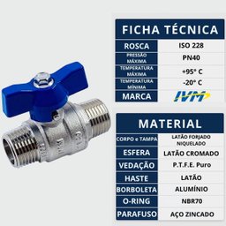 Válvula Esfera 3/4 Passagem Plena Macho X Macho Latão Forjado Borboleta Industrial Pn40 Ivm Italy - 3