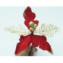 Ver imagem 4 de Kit 18 Flor Artificial Decoração Brilho Vermelho Gliter 15cm