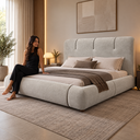 Ver imagem 5 de Conjunto Cama Casal Cabeceira Star Divani Bouclé Premiun Detalhes em Courino Luxouso Moderna Elegant
