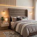 Ver imagem 1 de Cabeceira Cama Casal King Duna 195cm Orgânica Curva Bouclê Cappuccino - Vimont Moveis
