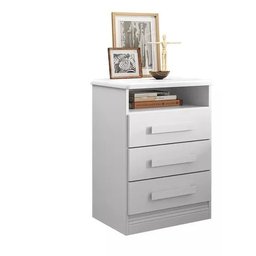 Mesa de Cabeceira 3 Gavetas Roma Branco - Lanza - 1