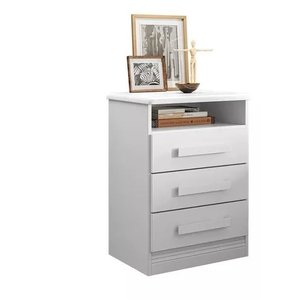 Mesa de Cabeceira 3 Gavetas Roma Branco - Lanza