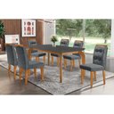 Ver imagem 1 de Conjunto: Mesa Sala Jantar Londrina C/ Tampo Madeirado C/ Vidro Canto Curvo 180x90cm e 6 Cadeiras