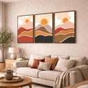 Ver imagem 3 de Conjunto 3 Quadros Decorativos por do Sol Tons Terrosos com Moldura em Tecido Canvas P Sala Quarto