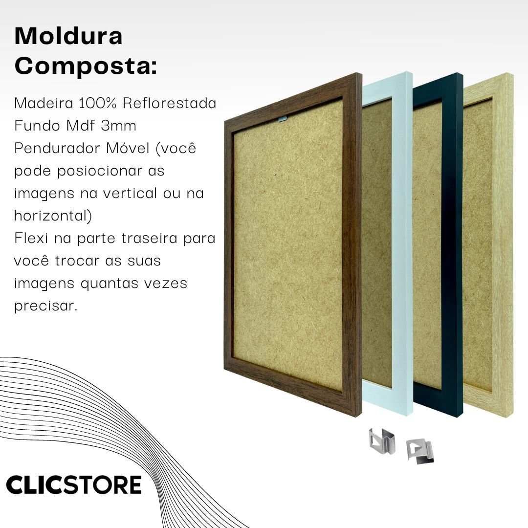 Kit 03 Moldura A4 21x30cm com Fundo Quarto Sala Certificado Alvara Quadro Decorativo Cor:tabaco - 4