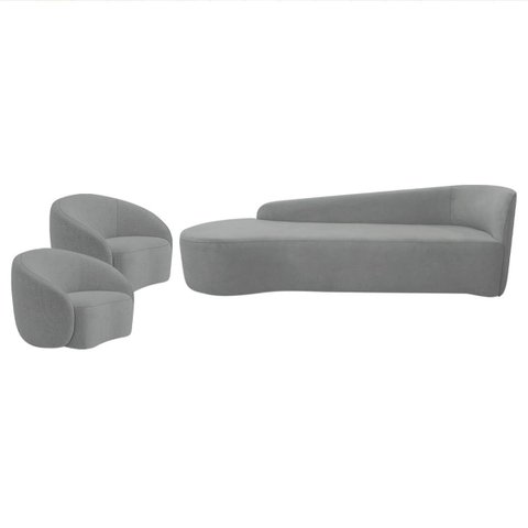 Kit Divã Recamier Orgânico França 180cm Lado Esquerdo e 2 Poltronas Amore Bouclé