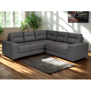 Sofá de Canto Berlim 5 Lugares União Estofados Veludo Cinza