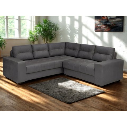 Sofá de Canto Berlim 5 Lugares União Estofados Veludo Cinza
