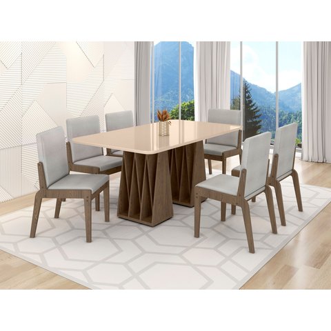 Conjunto Mesa com 6 Cadeiras Orquestra Marrom/Carvalho/Fendi