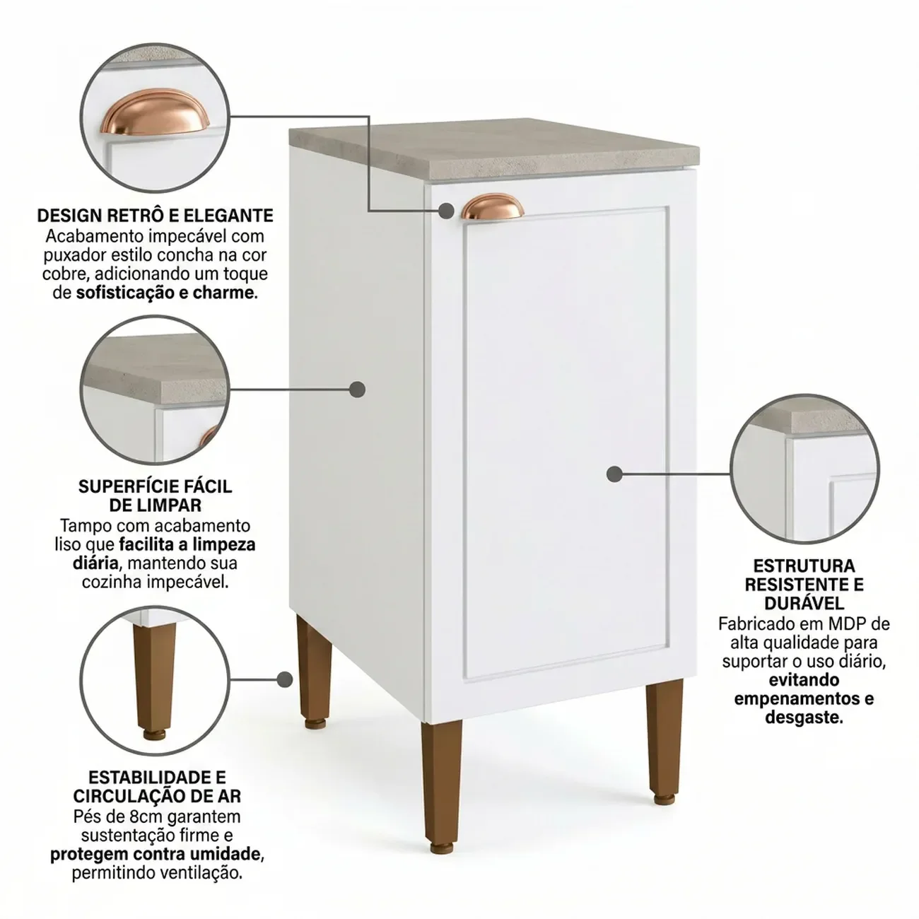 Ver imagem 5 de Balcão para Cozinha 40cm com 1 Porta Americana Branco Nobre