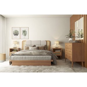 Cabeceira Estofada C/ Tela Natural 170 Cm - Freijó/liso