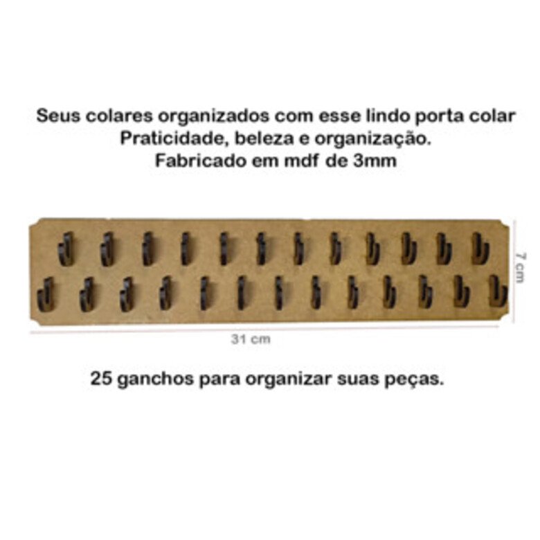 Porta Colares Pulseiras de Parede Organização Suporte com Ganchos Bijuteria Mdf Cru Chaves - 2