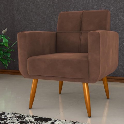 Poltrona Decorativa para Sala Lages Veludo Ferrugem