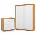 Ver imagem 1 de Jogo de Quarto Infantil com Guarda Roupa 4 Portas e Cômoda 4 Gavetas Tutto New Branco Soft/Freijó -