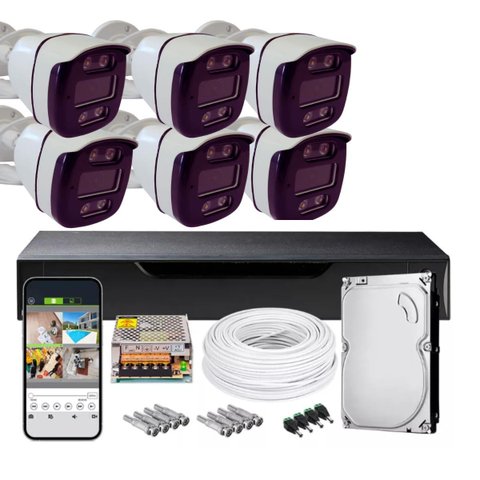 Kit Cftv 08 Canais 06 Cameras Collors 1080p Hd500gb
