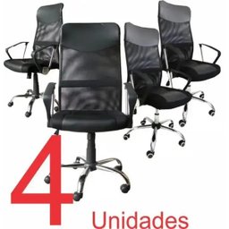Kit  4 Cadeiras Presidente em Tela Mesh Pel-8009 Preta - 1
