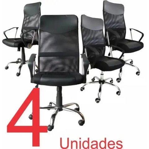 Kit 4 Cadeiras Presidente em Tela Mesh Pel-8009 Preta
