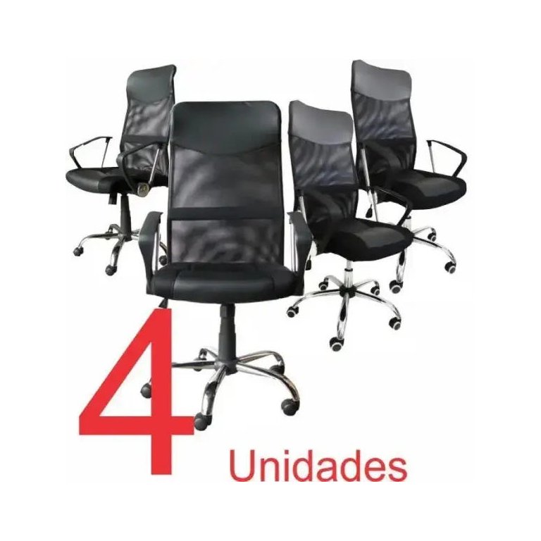 Kit  4 Cadeiras Presidente em Tela Mesh Pel-8009 Preta