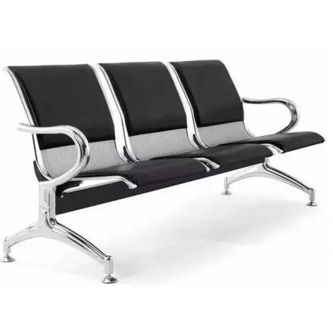 Cadeira Longarina Aeroporto Cromada com Estofamento 3 Lugares