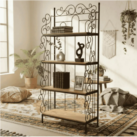 Estante Industrial 4 Prateleiras Ferro e Madeira Rústica para Livros e Decoração Sala e Escritório