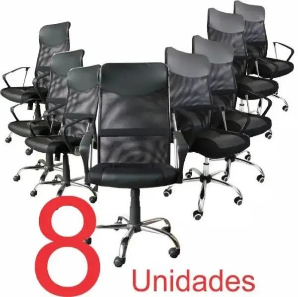 Kit com 8 Cadeiras Presidente em Tela Mesh PEL-8009 Preta - 1