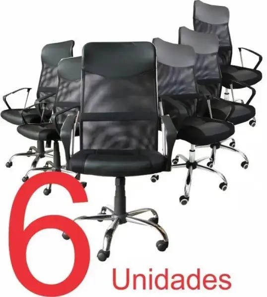 Kit com 6 Cadeiras Presidente em Tela Mesh PEL-8009 Preta