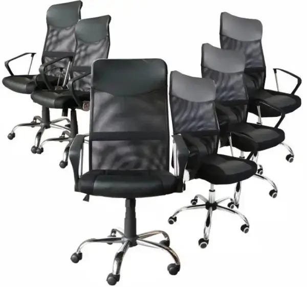 Kit com 6 Cadeiras Presidente em Tela Mesh PEL-8009 Preta - 2