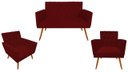 Ver imagem 1 de Kit Namoradeira + 2 Poltronas Decorativa Nina Capitonê Suede Marsala Pés Madeira Ms Decor