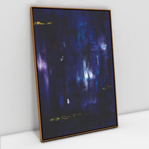 Quadro Decorativo em Canvas Abstrato Azul Oceano TaColado Moldura Flutuante 4,5cm Freijó 120 x 80cm