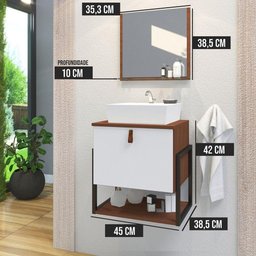 Gabinete de Banheiro Vegas 1 Prateleira 1 Porta 45cm Natura e Branco - Branco - 3