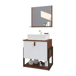 Gabinete de Banheiro Vegas 1 Prateleira 1 Porta 45cm Natura e Branco - Branco - 2