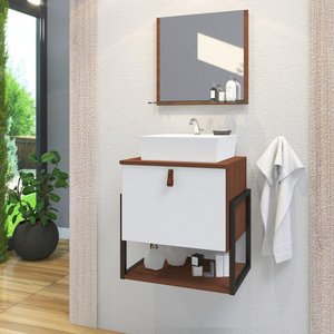Gabinete de Banheiro Vegas 1 Prateleira 1 Porta 45cm Natura e Branco - Branco