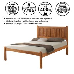 Cama Queen Size Maria Madeira Maciça Linha Sucupira/angelim Cera Natural - 2