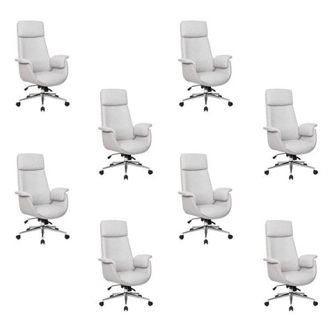 Kit com 8 Cadeiras Office Diretor com Revestimento Couro e Base em Aço Cromado Valencia Nude/Cinza