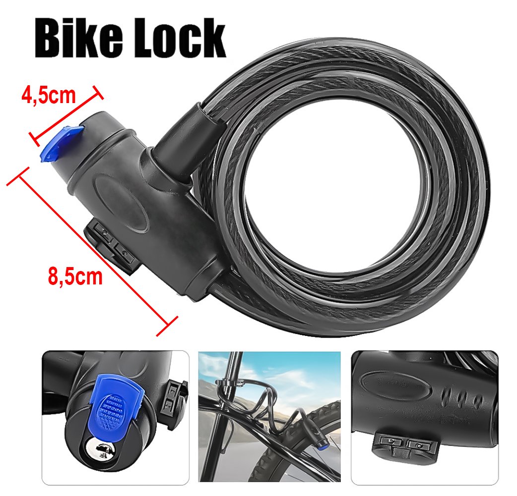 Cadeado Corrente Aço Trava Flexível para Moto Bike Bicicleta Com 2 Chaves + Suporte - 5