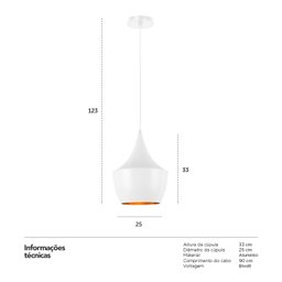 Luminária pendente Tom Dixon Fat - Balão - Branco com interior cobre - 3