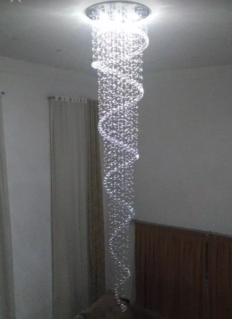 Luminária Em Espiral Para Pé Direito Duplo, Com 2,40 Metros De altura, Esferas De Cristais K9 30mm. - 4