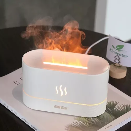 Umidificador de Ar Aromatizador de Névoa Efeito Chamas Silencioso Cor Branco