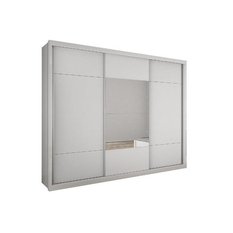 Guarda Roupa Casal 3 Portas de Correr c/ Espelho e 4 Gavetas Arezzo Plus Branco - Novo Horizonte