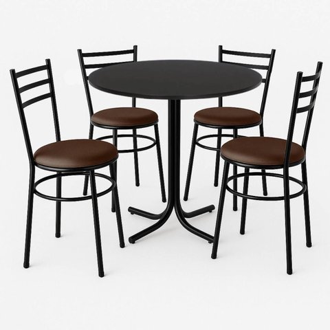 Mesa de Jantar Redonda 80cm Preta com 4 Cadeiras Estofada Preta