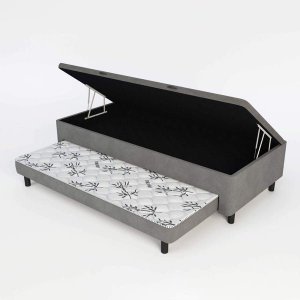 Cama Box Bau Solteiro com Auxiliar Semi Ortopedica Suede 088x188:cinzachumbo