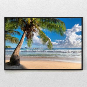 Quadro Decorativo Realista Praia Coqueiro Com Moldura e Sem Vidro 90X140