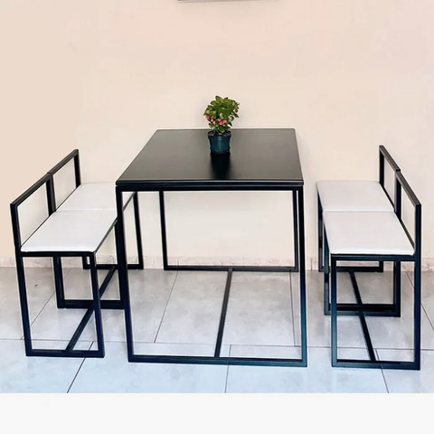 Conjunto Mesa 4 Cadeiras Pequena Estofado Branco Industrial Black Box