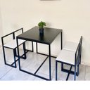 Ver imagem 5 de Conjunto Mesa 4 Cadeiras Pequena Estofado Branco Industrial Black Box