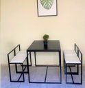 Ver imagem 3 de Conjunto Mesa 4 Cadeiras Pequena Estofado Branco Industrial Black Box