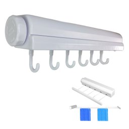Varal Retratil Automatico de Parede 5 Cordas Extensivel Ajustavel 6 Ganchos Secador de Roupa Casa Ap - 1