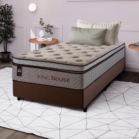 Conjunto Cama Box Solteirão c/ Molas Ensacadas Liverpool Marrom 96x203x73