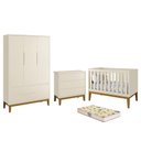 Ver imagem 2 de Dormitório Infantil Classic 3 Portas, Cômoda, Berço Areia Fosco com Pés Amadeirado e Colchão